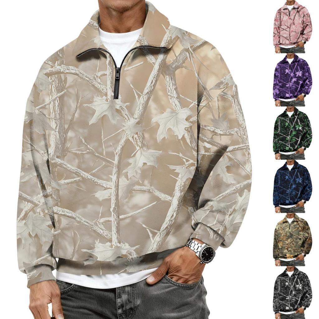 Men's Flannel Long Sleeve Sweatshirt with Camouflage Print