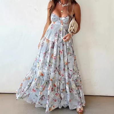European And American Summer New Printing Sleeveless Backless Temperament Elegant Suspender Dress Women'S Clothing
