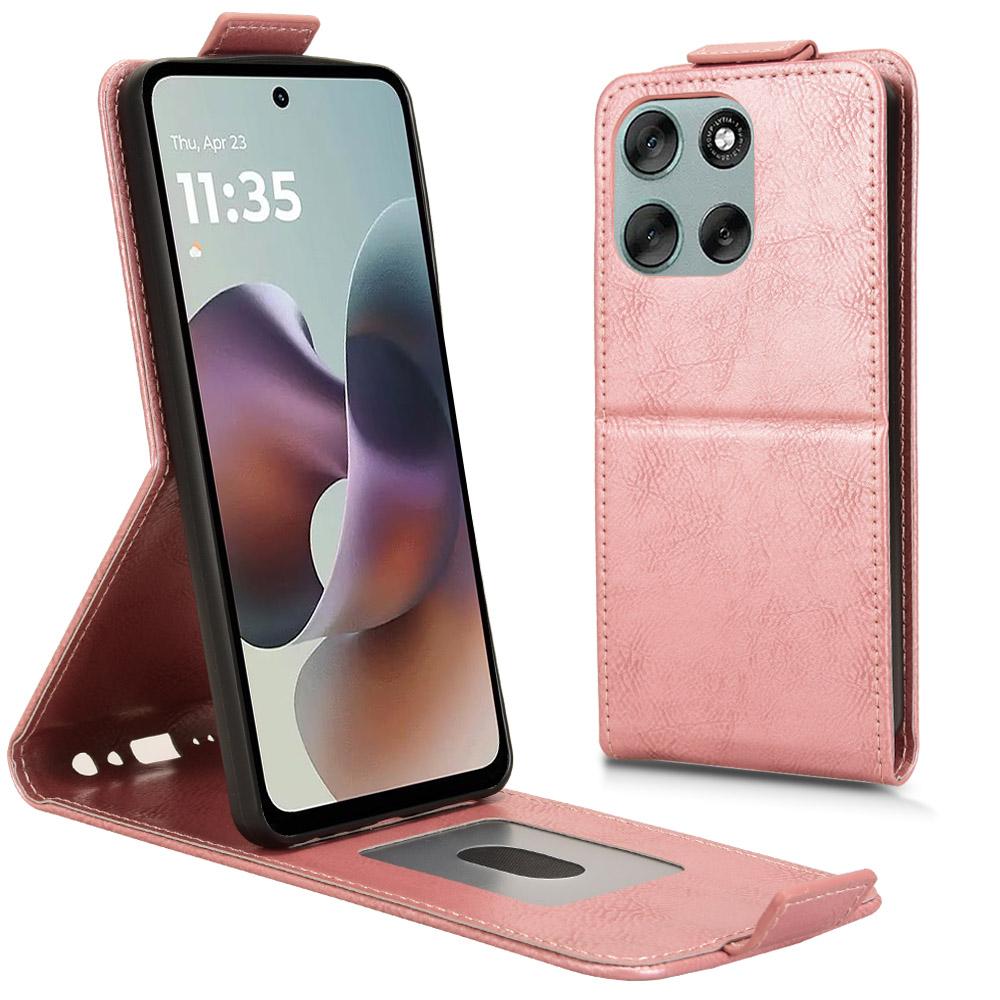 

For Motorola Moto G56 5G Stand Case Magnetic Clasp Vertical Flip Leather Phone Cover with Card Holder Rose Gold