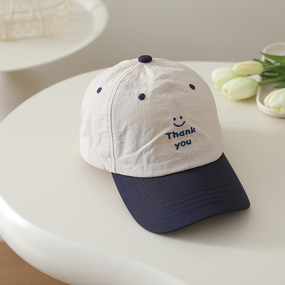 Kids' Korean-Style Smiley Face Embroidered Baseball Cap - Unisex, Quick-Dry, Sunshade, Duckbill Design for Summer.