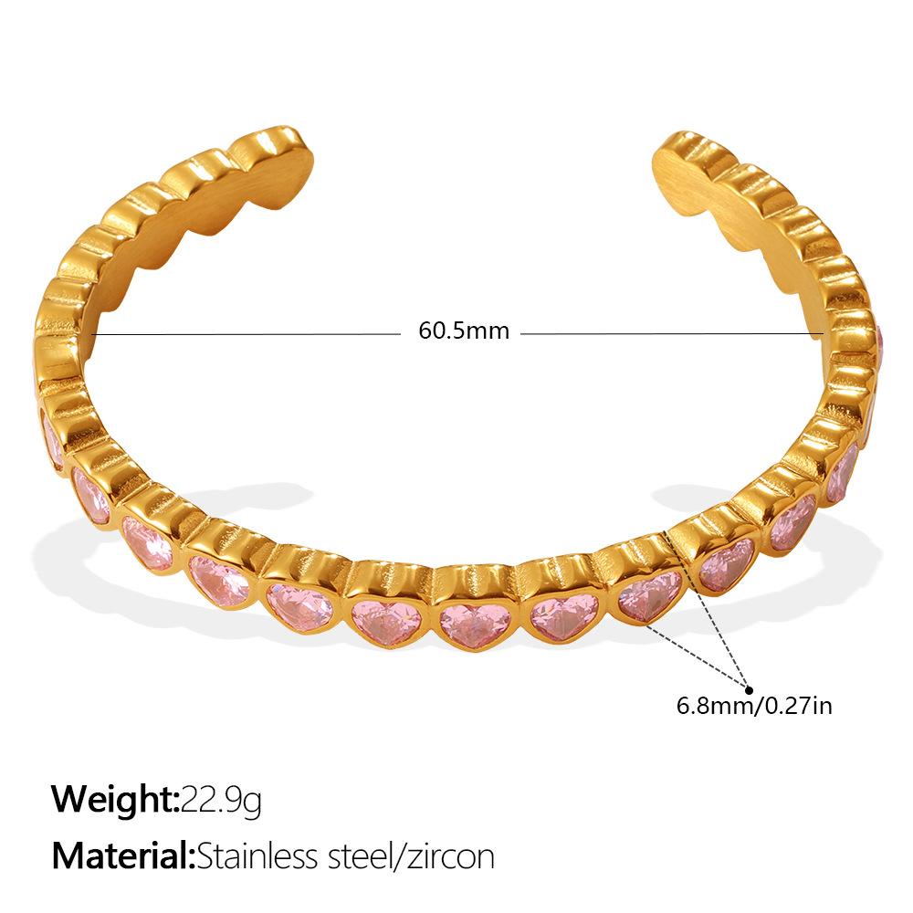 Light Luxury Retro Style Multi-Color Zircon Open Bracelet Stainless Steel Stacked Versatile C-Shaped Bracelet