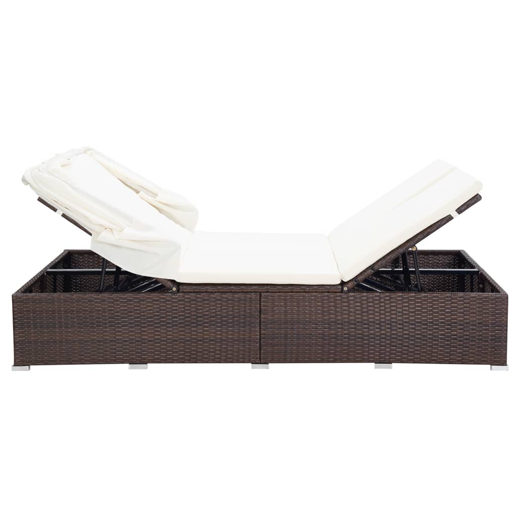 2 Person Sun Lounger with Cushion Poly Rattan Brown