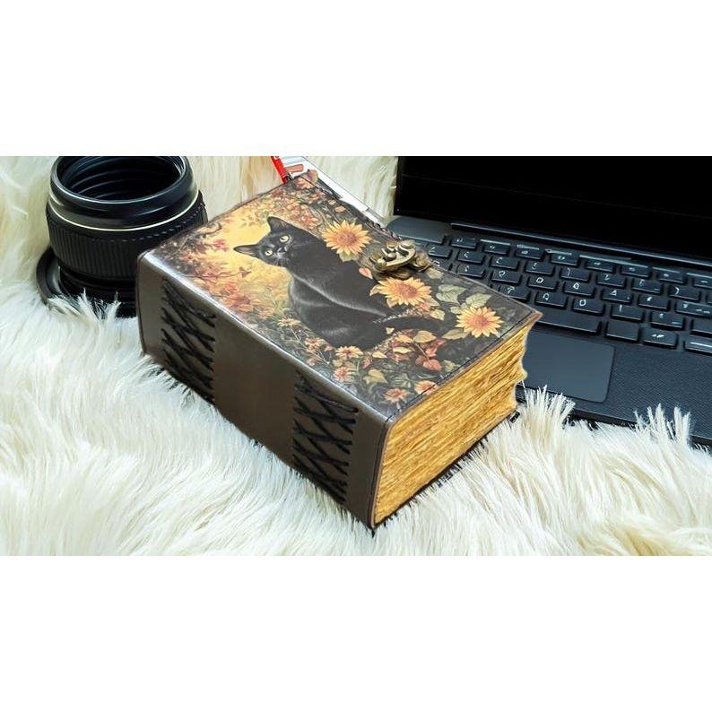 Cat Leather Journal: Blank Book of Shadows, Vintage Style