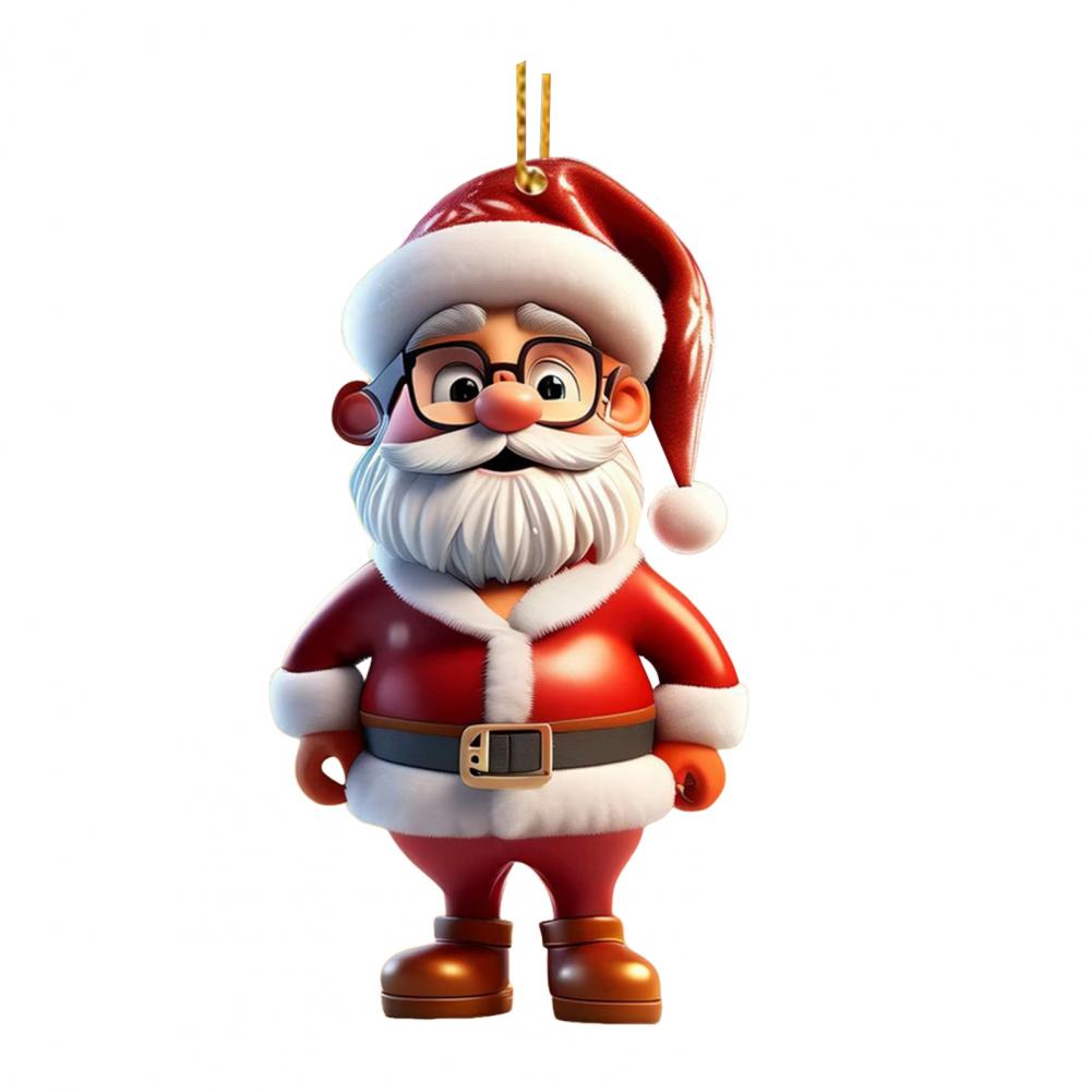 2pcs Santa Claus Ornament 2D Acrylic Cartoon Santa Claus Christmas Hanging Decoration for Christmas Tree Doors Windows Walls Decor