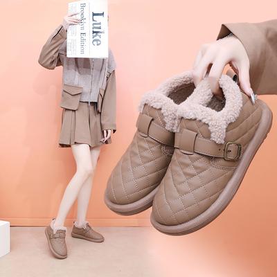 Solid Color Furry Women Winter Cotton Shoes Thick Plush Warm Soft Sole Snow Boots Middle-aged and Elderly Casual Flat Short Boots 2025