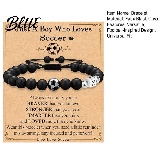 Soccer Fan Jewelry Football Bracelet for Men Black Matte Beads