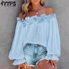 Women's Fashion Casual Spring Autumn Solid Color Print Long Sleeve One Shoulder Blouses & Shirts
