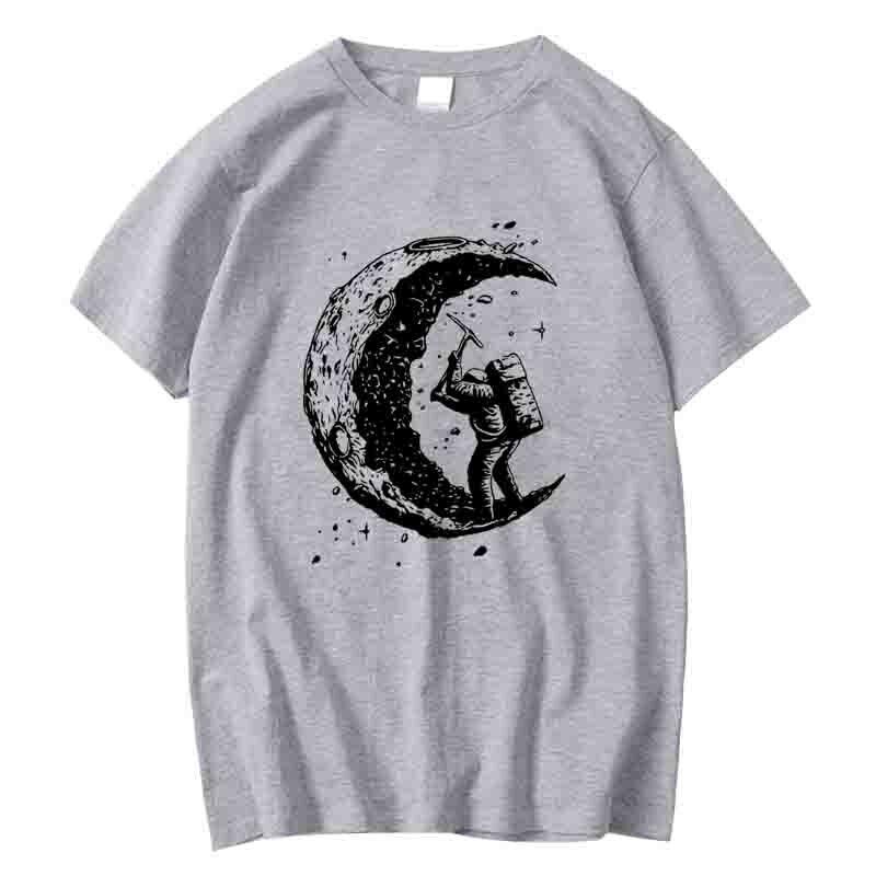 Mens Moon Pattern ShortSleeved HighQuality 100 Cotton Casual Summer LooseFitting Comfortable TShirt