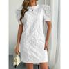 Women Summer Vintage Dresses Textured Jacquard Round Neck Bubble Sleeve New Style
