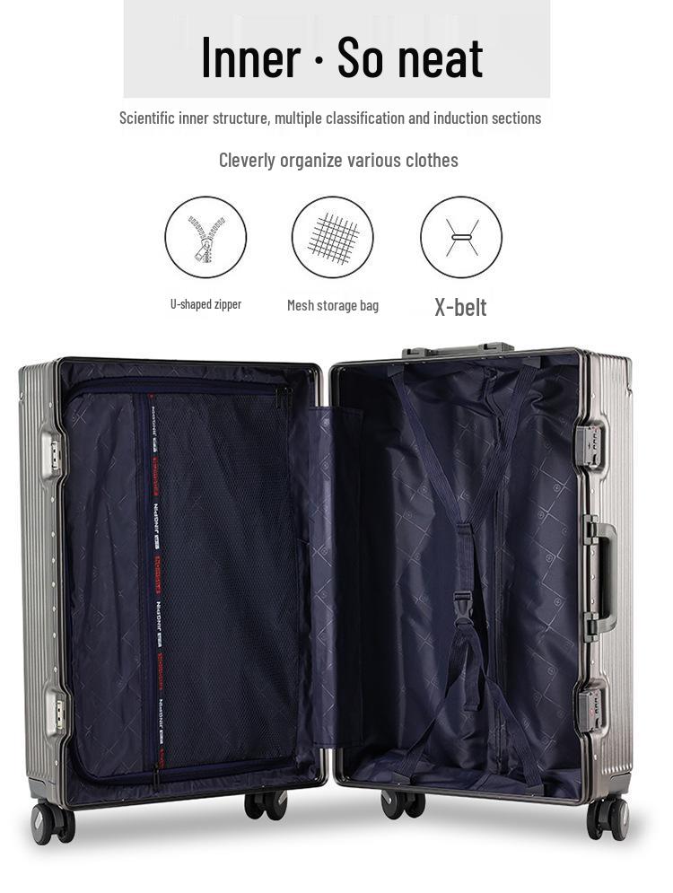 Large Capacity Aluminum Frame Suitcase: Durable, Silent Wheels, Secure Password, Unisex Design