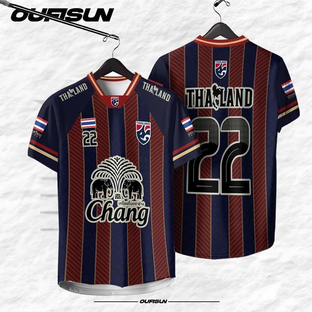 THAILAND Football Soccer V Neck Vintage Shirt National Elephant Logo Badge Map Unisex Men Women Training JERSEY Print Quick Dry Short Sleeve Uniform