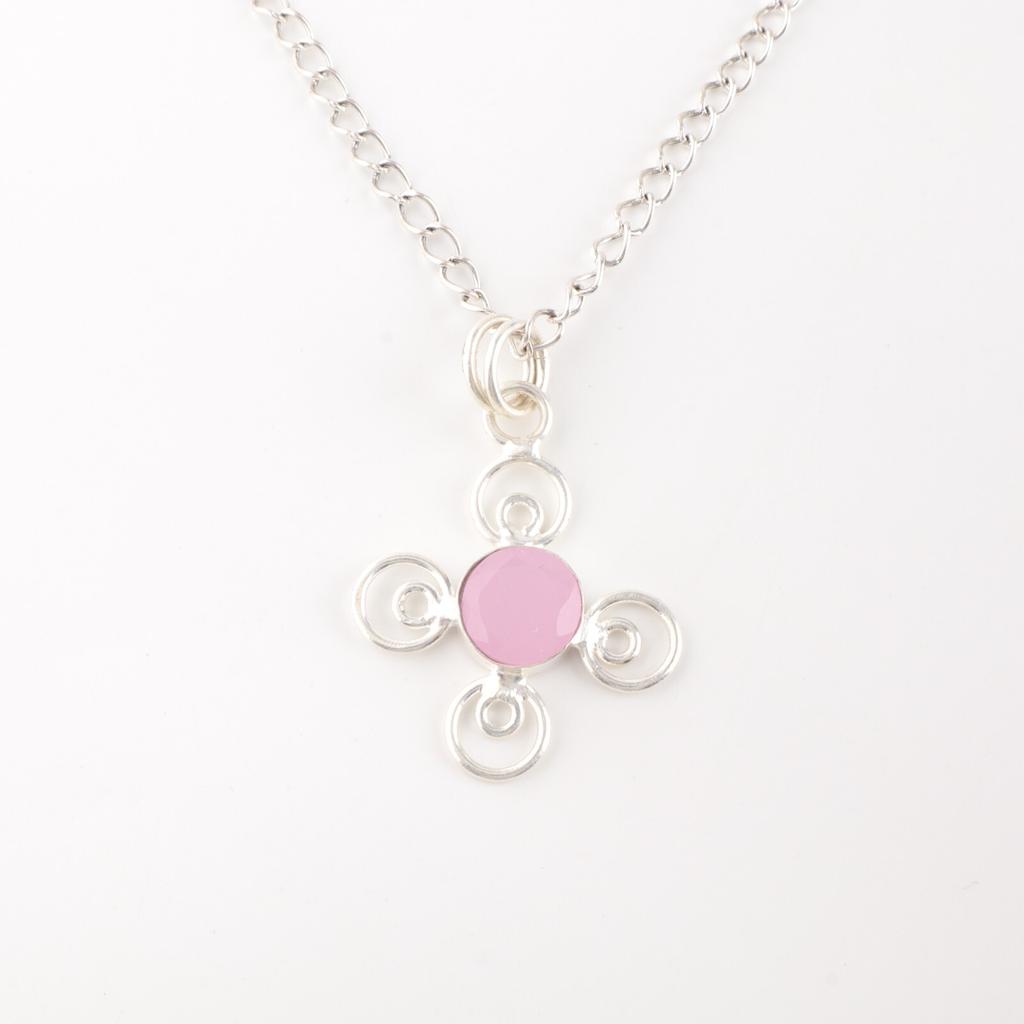 Piedra Preciosa Calcedonia Rosa Plata de Ley 925 Colgante de Joyería Para Regalo de Cumpleaños PP-41-17