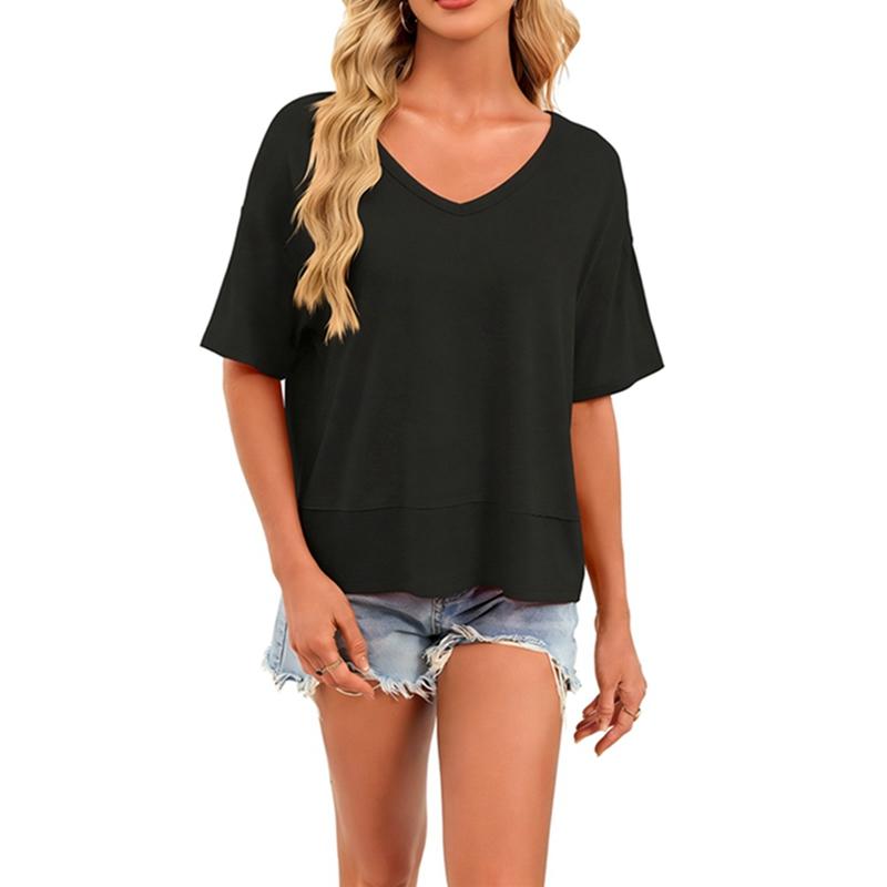 Women's V-Neck Short Sleeve Top Loose T-shirt