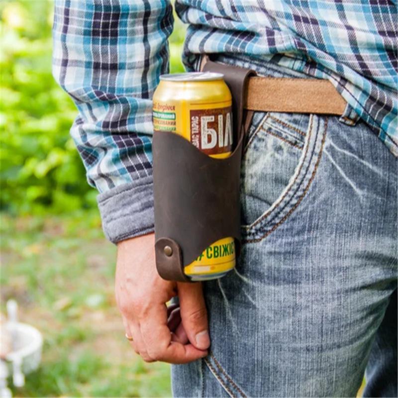 Leather Beer Belt Holster Portable Belt Bottle Holder Grilling Camping Beer Gifts Accessories