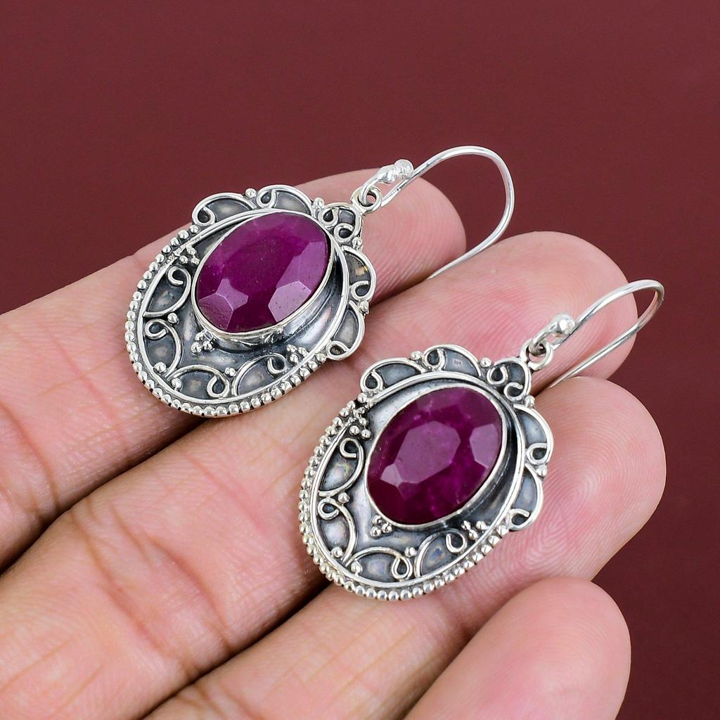 Faceted Kashmir Ruby Earring 925 Sterling Silver Earring Vintage Earrings Kashmir Ruby Real Gemstone Jewelry Handmade Earring Gifts For Her