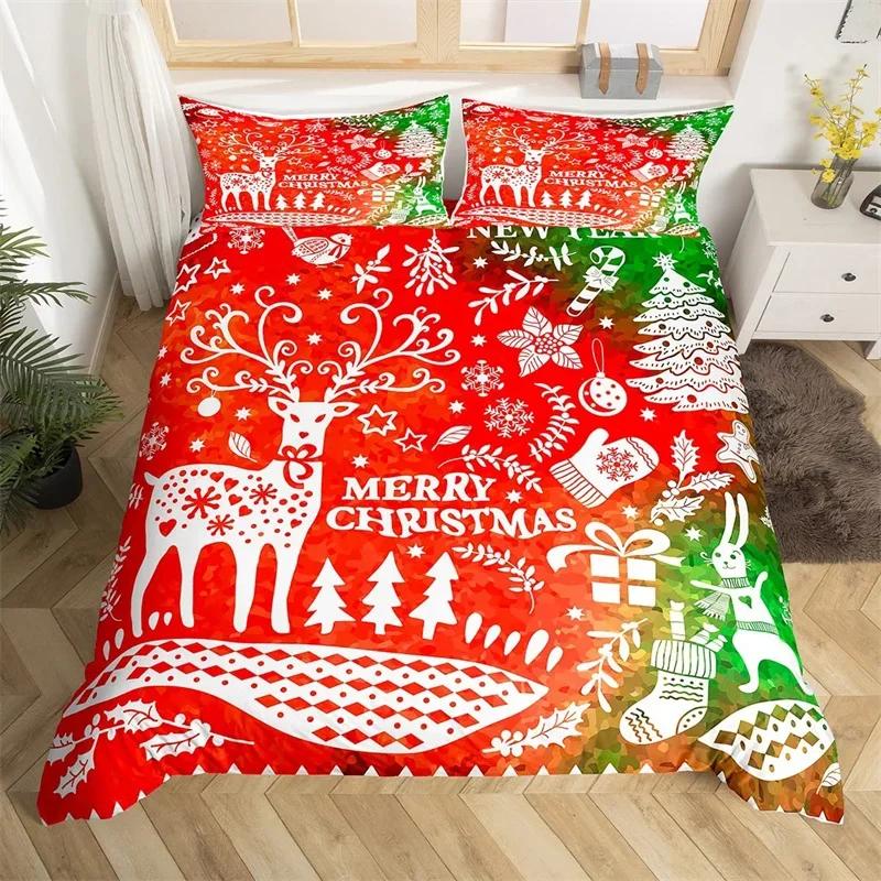 

Mery Christmas Soft Duvet Cover Christmas Theme Beding Set Microfiber Carton Warm Comforter Cover Xmas New Year Gift Twin Quen Bed Linen Set 120*200cm Single