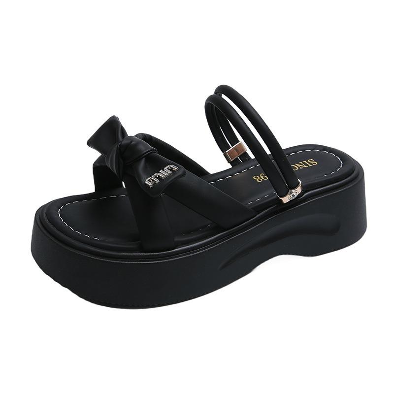

Модные крутые шлепанцы с бантом, женская повседневная летняя обувь, новая пляжная женская обувь из одного слова 40 чёрный