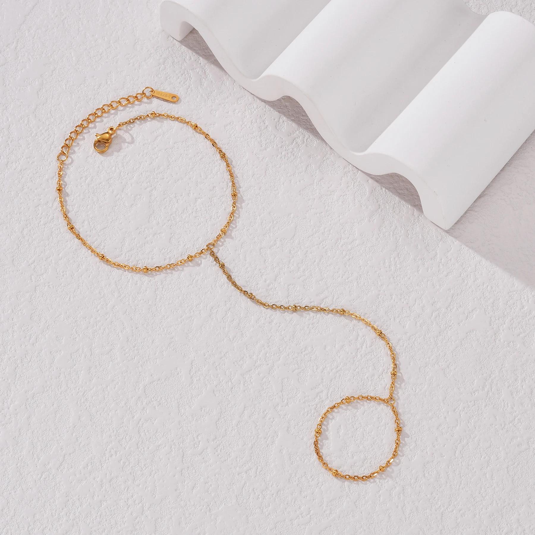 

New Stainless Steel Gold Color Bracelets Personality Design Beaded Finger Chain Minimalist Bracelet For Women Jewelry Gifts