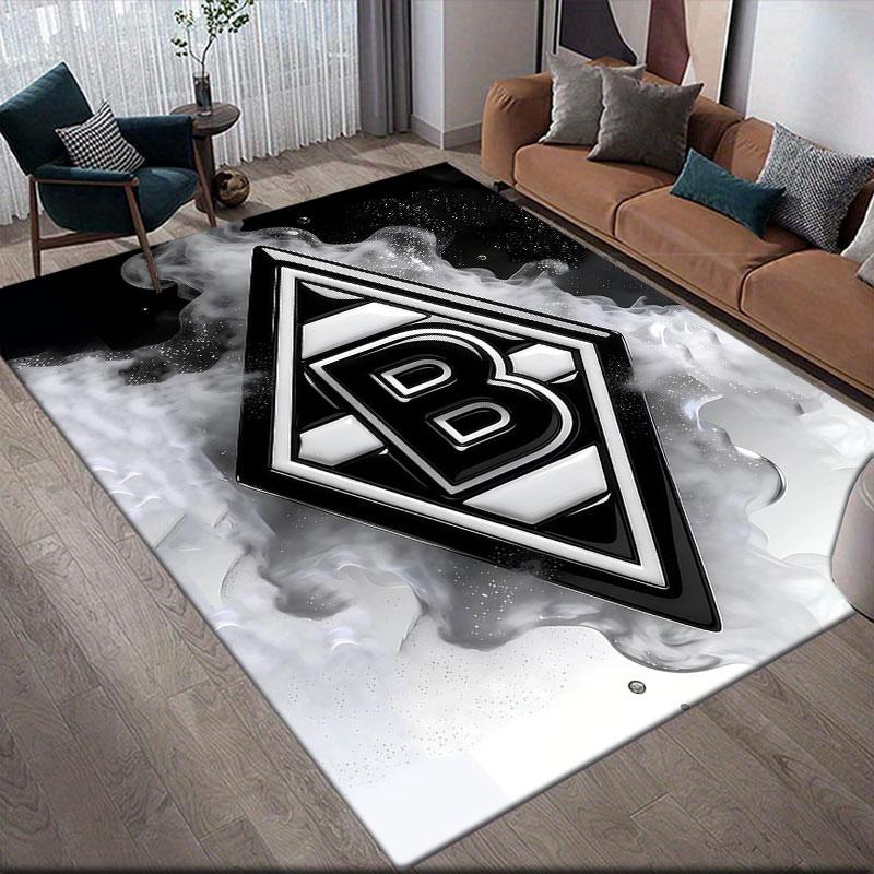 Borussia Monchengladbach Printed Carpet, Home Sofa Decoration for Living Room & Bedroom, Non‑Slip Play Flannel Floor Mat for Game Room