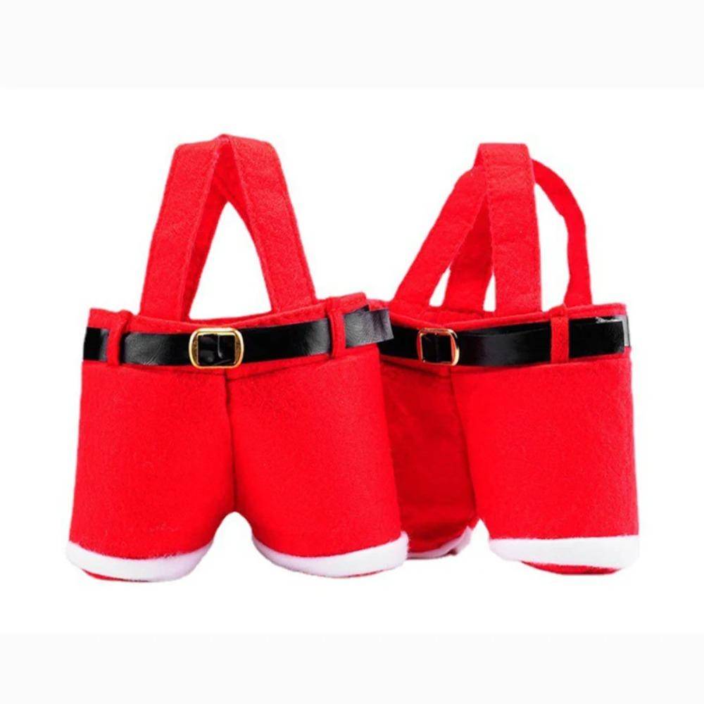 Festive Santa Claus Suspender Pants Gift Bag Wine Holder Pouch Christmas Candy Xmas Party Present Bag