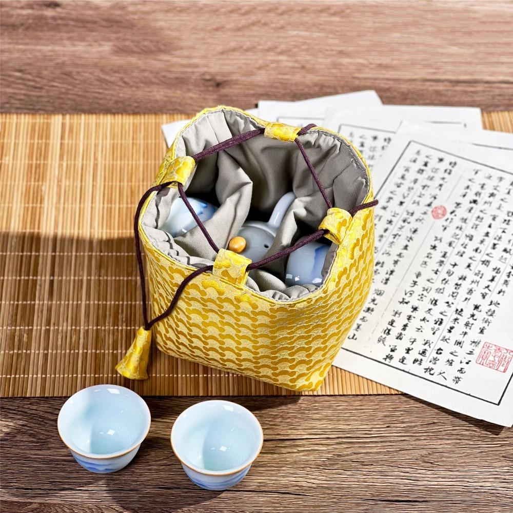 Tea Ceremony Accessories Tea Set Organizer Bag Embroidered Teaware Storage Bag Retro Handbag  Purse