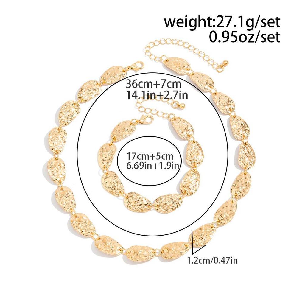 Ingemark Creative Unique Gold Color Metal Necklace Bracelet Set Women Minimalist Style Geometric Statement Fashion Jewelry Gift