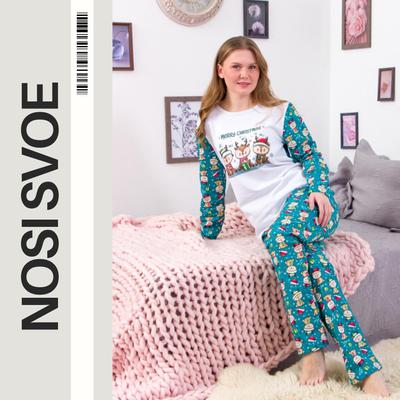 Pyjama-Set (Frau) – Warmer Pullover & Hose mit Neujahrsdruck, Winter, 8249-3 HC