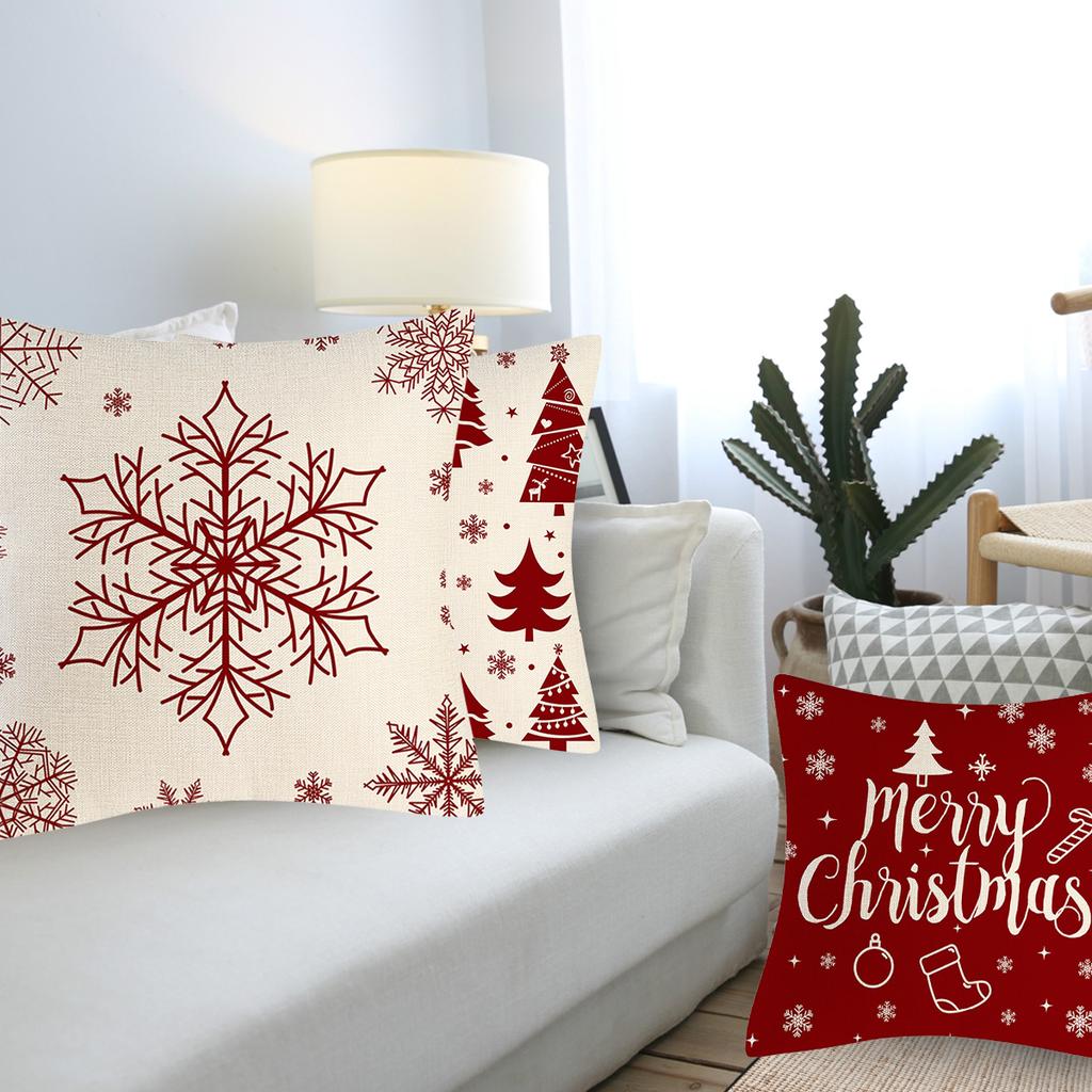 4PCS/Set Christmas Tree Pillowcase Snow Pillow Cover Square Decorative Cushion Covers with Invisible Zipper Waist Cushion Sofa