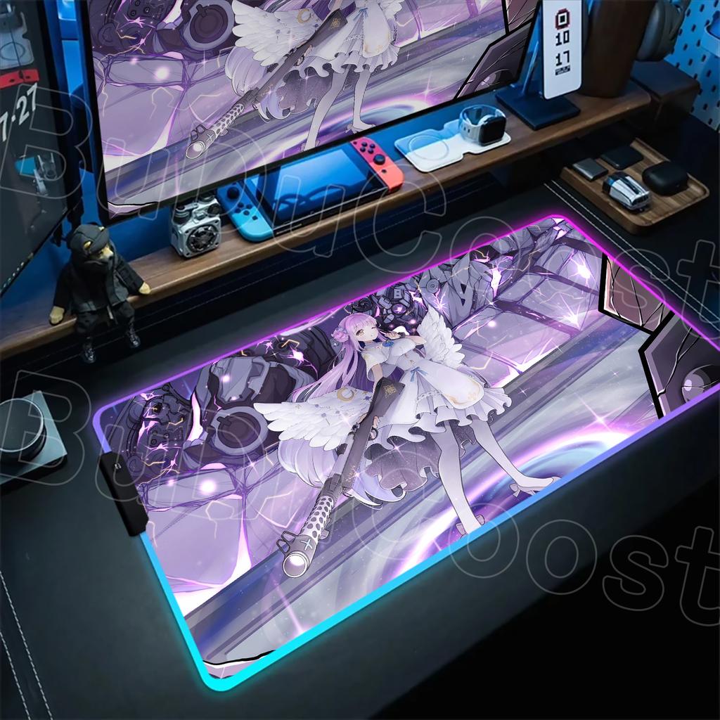 RGB Blue Archive Kawaii Misono Mika Mousepad PC Gaming Accessories Desk Mat Non-Slip Rubber Cool Light LED Office Work Mousepad