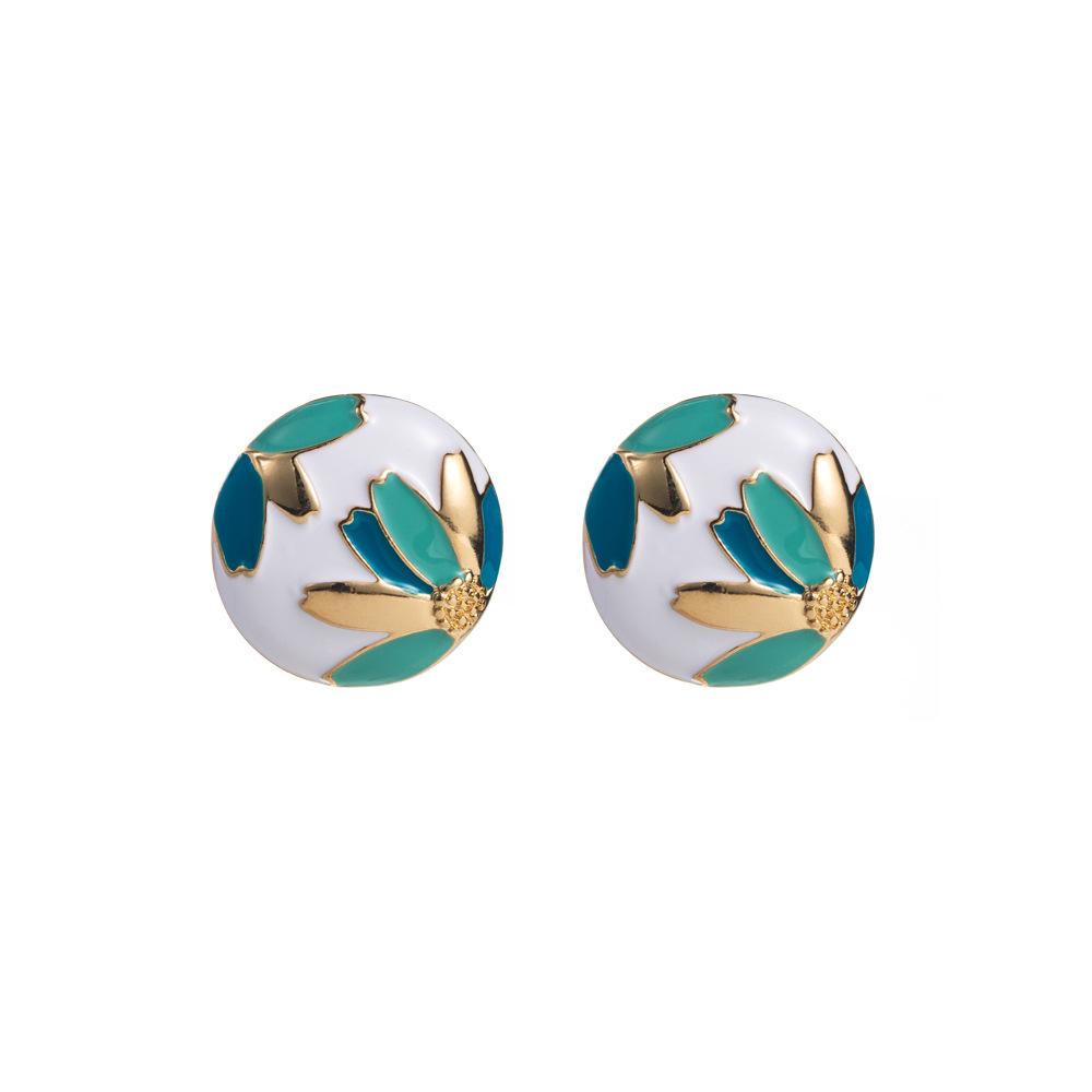 

Summer New Style Earrings - Alloy Ear Studs for Women, Round Shape, Fashionable Floral Pattern, High-end Flower-shaped Earrings синий