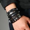 Viking Bracelet For Men Adjustable Leather Woven Skull Hand Jewelry Fashion Bracelet Viking Man Bracelet
