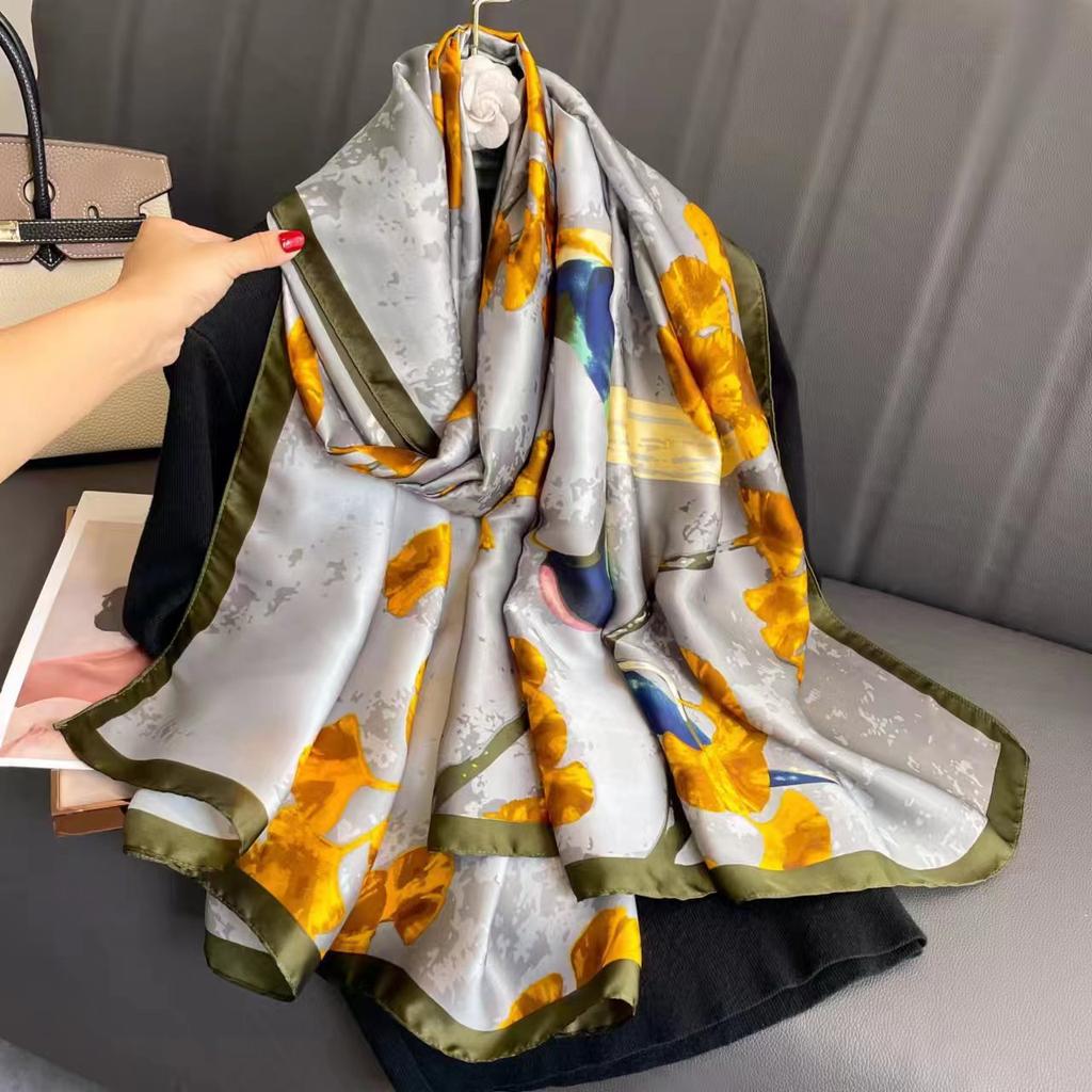 Silk scarf female spring and autumn fashion printing simulation silk temperament sarong thin section shawl scarf