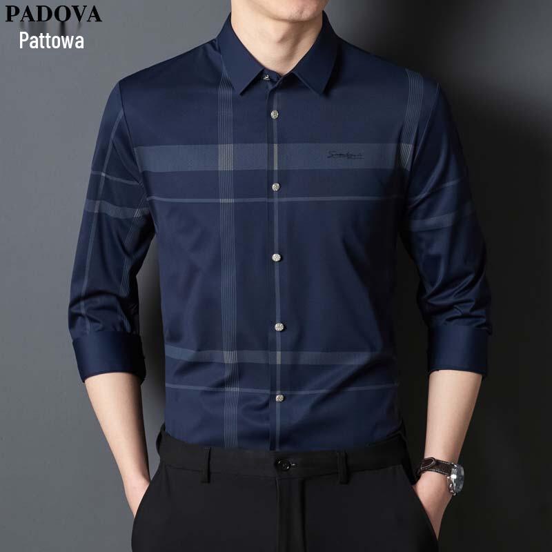 Patova Men s High-Elastic Plaid Business Shirt 38/S