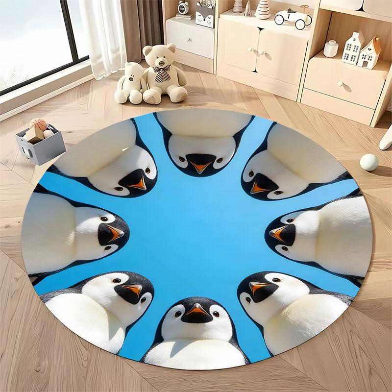 Free Shipping "Playful Penguin Circle Rug for Kids' Rooms" Round Carpet for Home Sofa Bedroom,gift