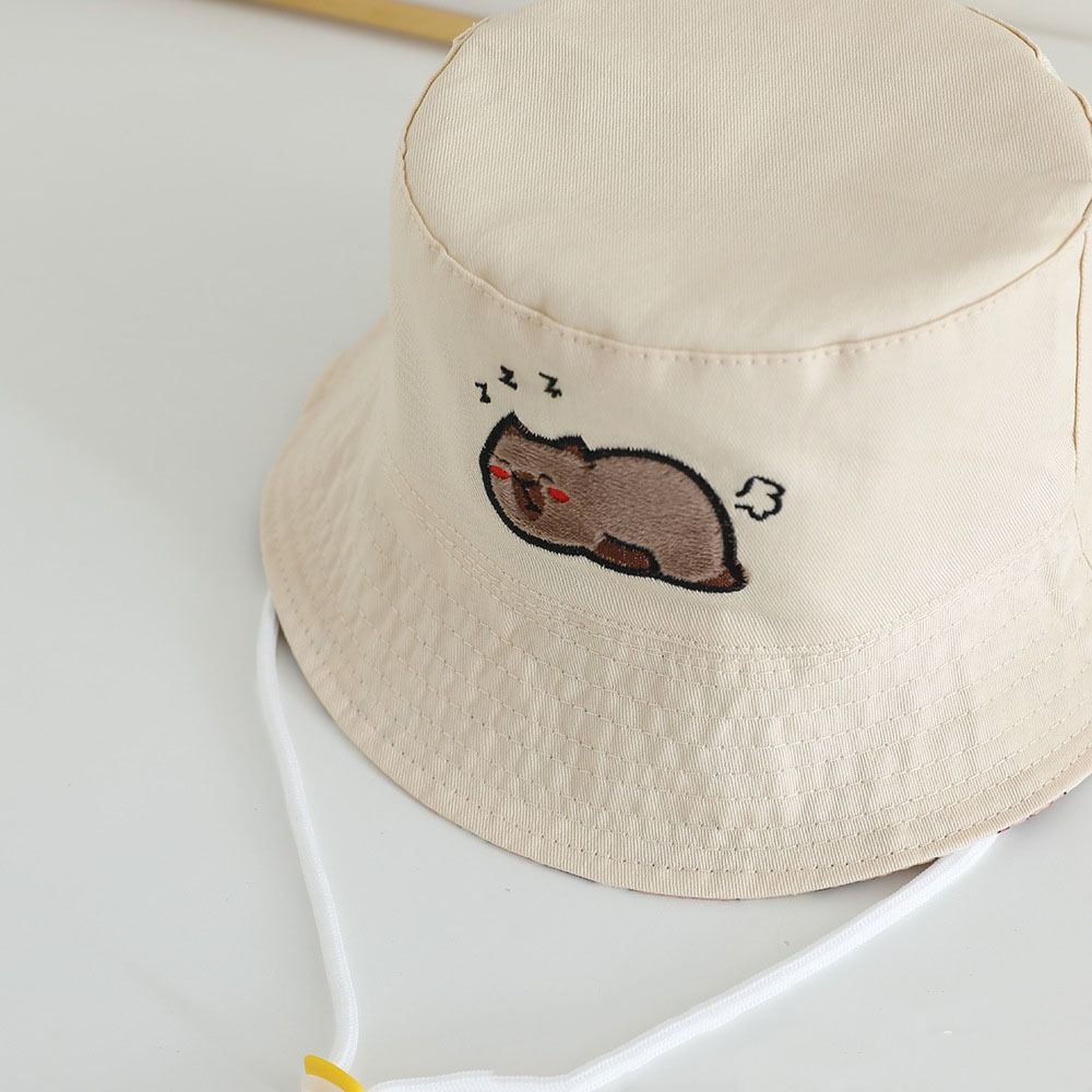 Cartoon Dinosaur Kids Bucket Hat Embroidery Baby Capybara Sun Cap Children Fisherman Hat  Toddler