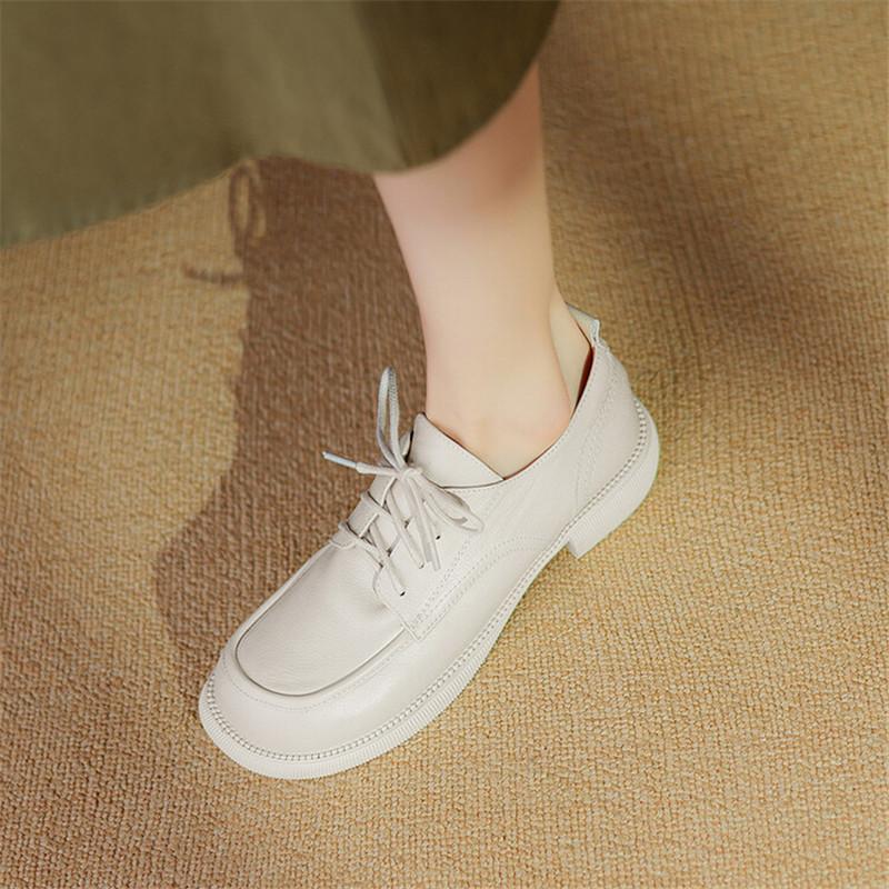 Fashion 2024 New Spring Genuine Leather Women Shoes Round Toe Women Pumps Shoes for Women Low Heel Loafers Ladies Shoes Zapatos De Mujer