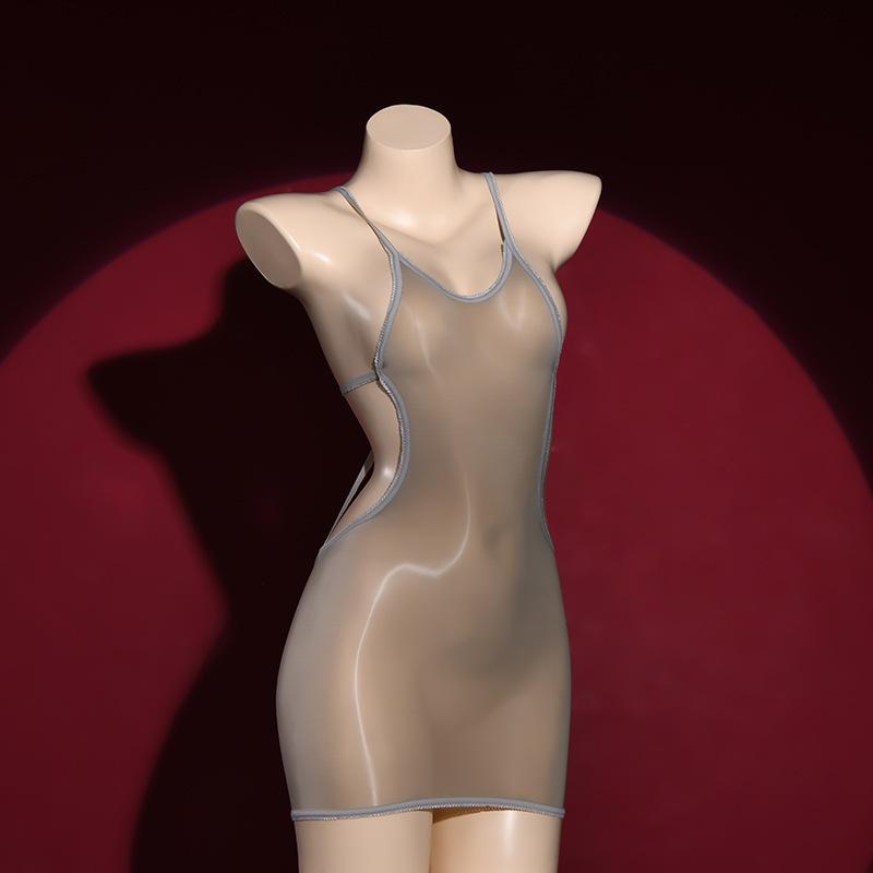 Thin Straps, Horse Oil Stockings, Shiny And Silky Hip Skirt, Sexy Backless Nightclub Wind Dancing Black Silk Skirt