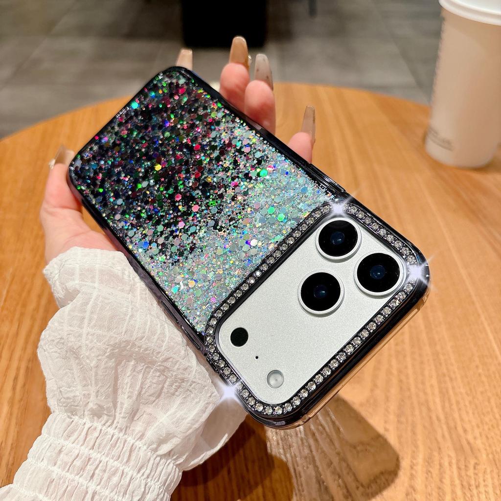 Rhinestone Lens Glitter Gradient Case for iPhone 17 Pro Max - Drop-proof, Electroplated Soft Protective Cover.