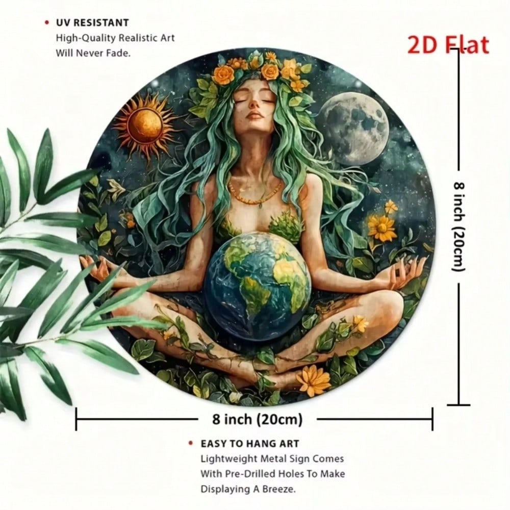 

8x8 Inch 2D Flat Round Metal Wall Art Gaia Goddess Earth Mother Nature Design Home Garage Club Decor TYA23186-20X20CM різнокольоровий