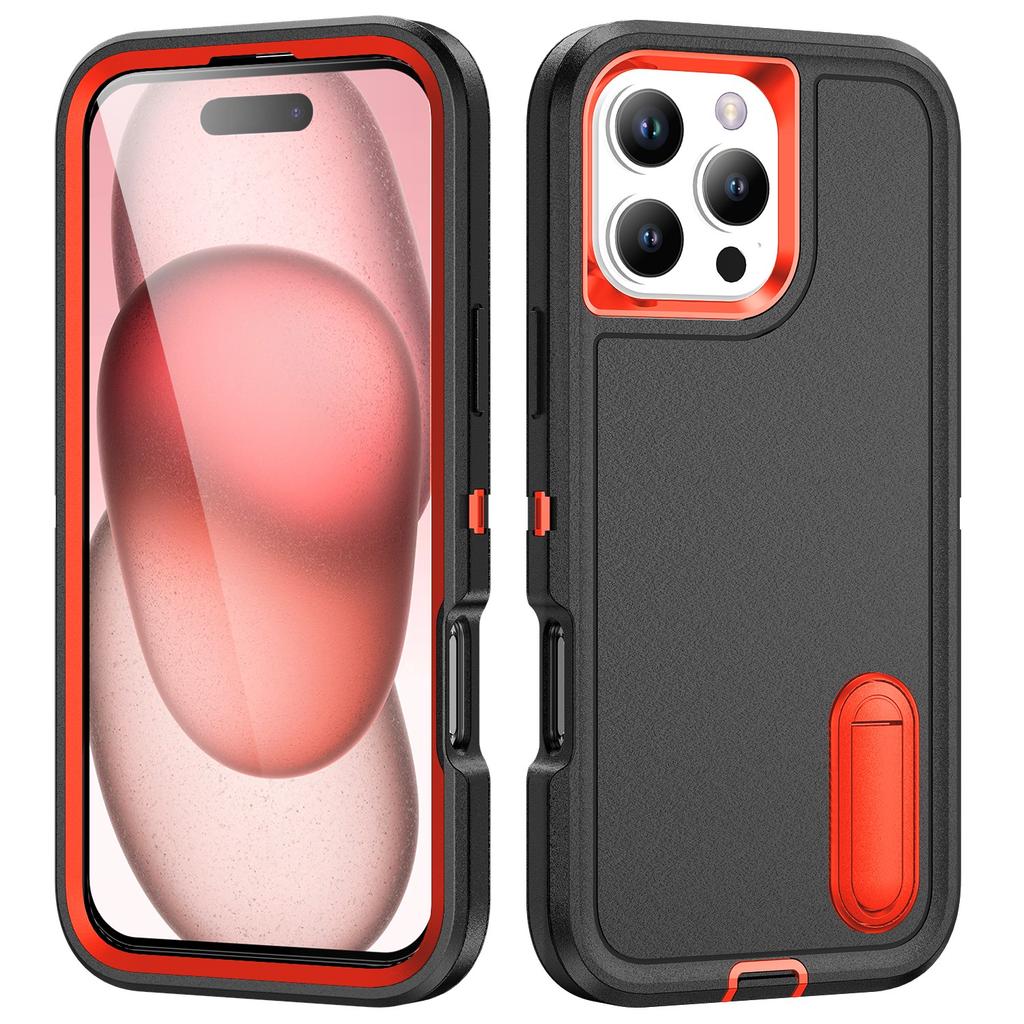 For iPhone 16 Pro Case PC+Silicone+EVA 3-in-1 Protective Phone Cover with Kickstand