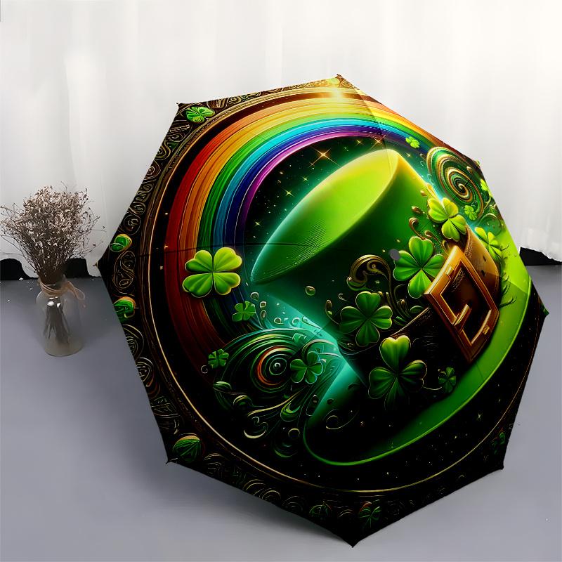 St. Patrick's Day Hat with and Clover DesignUmbrella, Portable 3-Fold Compact Umbrella for Men & Women Gift