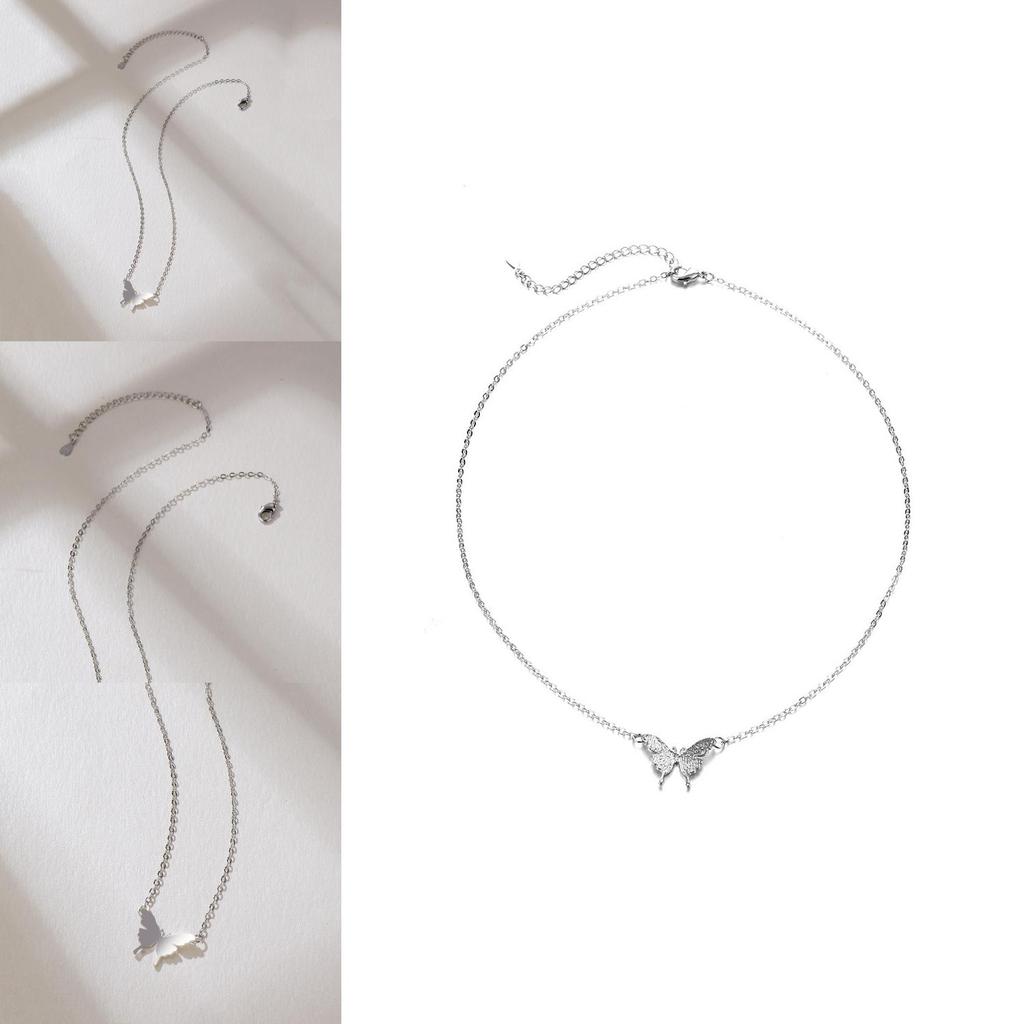 Trendy Silver Butterfly Charm Necklace For Women Unique Layered Design Jewelry Piece