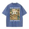 Süße Katze isst Spaghetti Witz Slogan Grafik Vintage Wash Übergroßes Schwarzes T-Shirt Essensliebhaber Täglich Streetwear Top