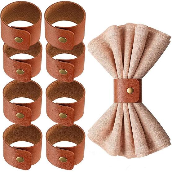 mdgfge 8 PCS Leather Napkin Rings Vintage Buckle Rustic PU Faux Leather Napkin Holder for Farmhouse Fall Dinner Party Thanksgiving Day Elegant