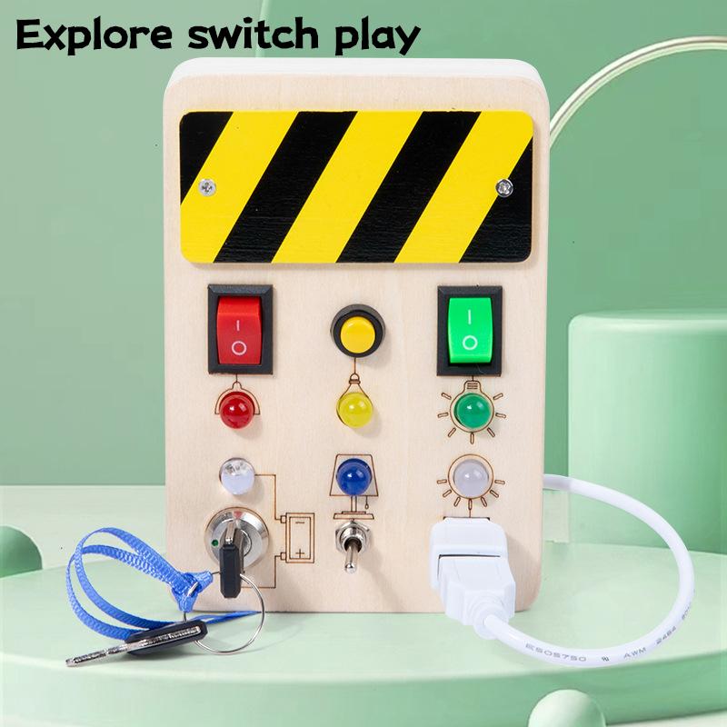 Baby Montessori Busy Board LED Light Switches Control Board Sensory Toys Wooden Busy Board Children Games Kids Puzzle Toys Gifts