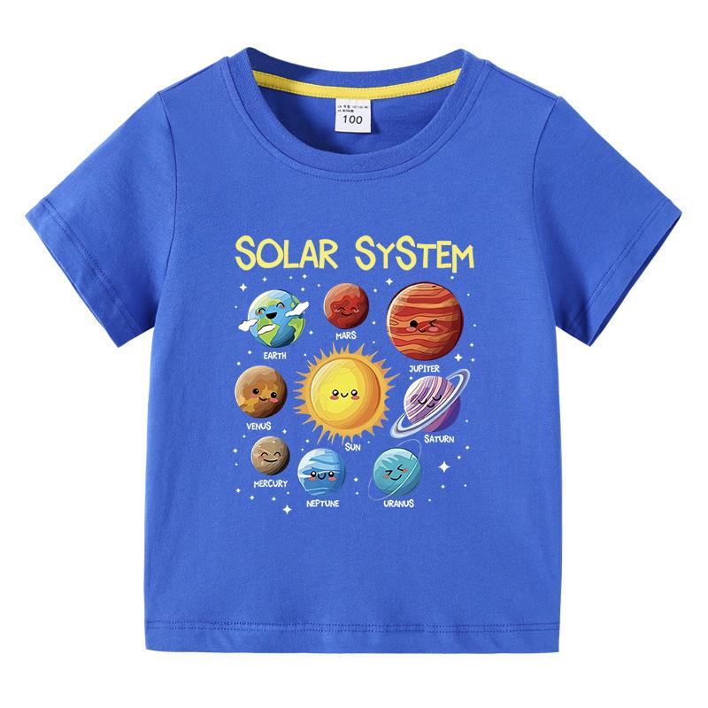 Kids Shortsleeved Tshirt Solar System Graphic Printing Summer Childrens Comfortable Tees Boys Girls ONeck Tops Clothing Gift