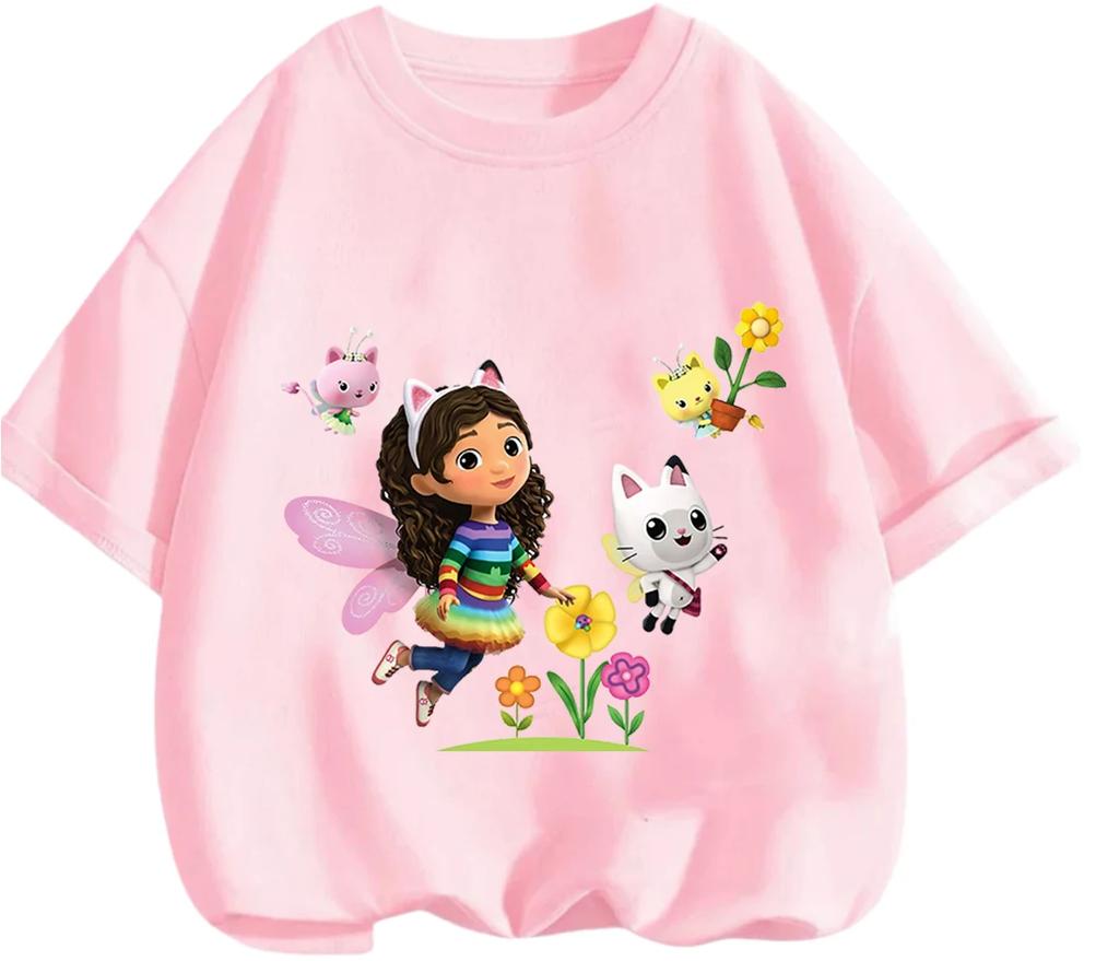 Casual T-shirt Summer Cute Cartoon Print Fashionable Round Neck Children's Top