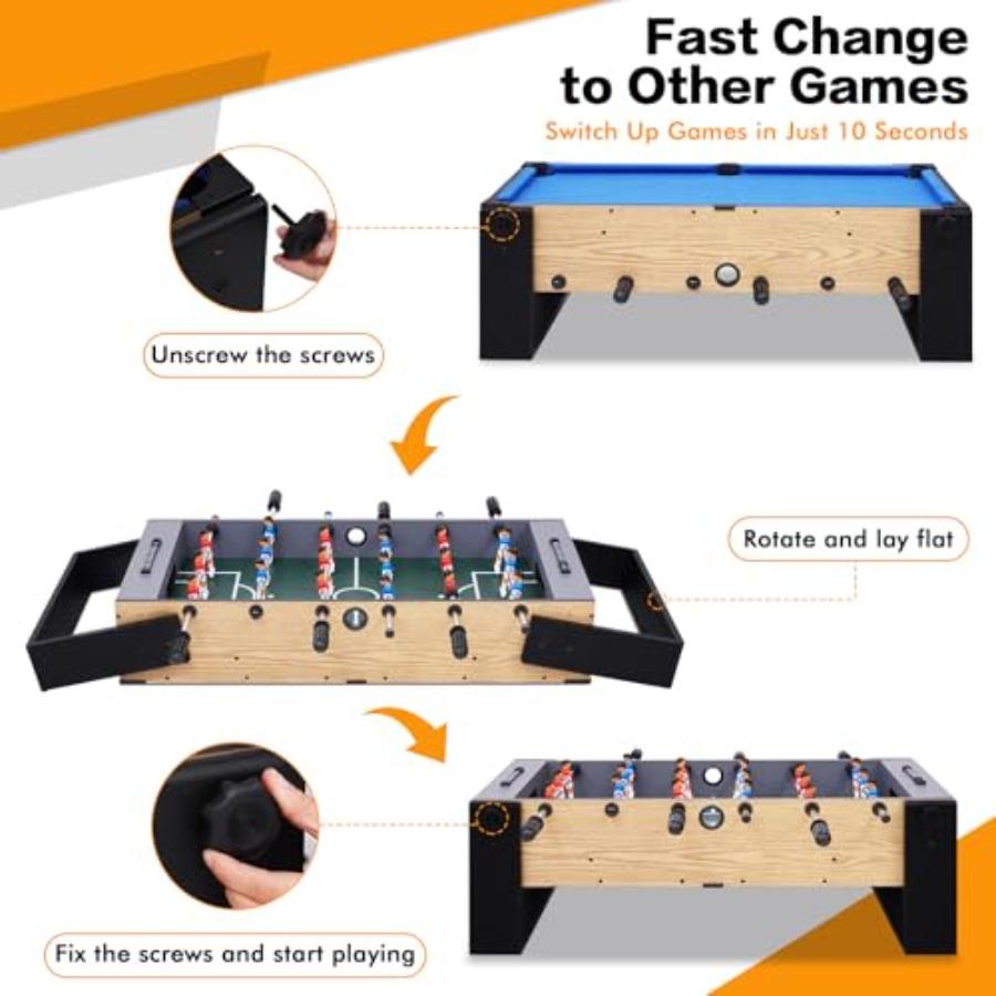 36 4-in-1 Drehbarer Multifunktions-Spieltisch Mini-Kombinations-Spieltisch für den Innen- und Außenbereich mit Billard, Hockey, Tischfußball und Tischtennis