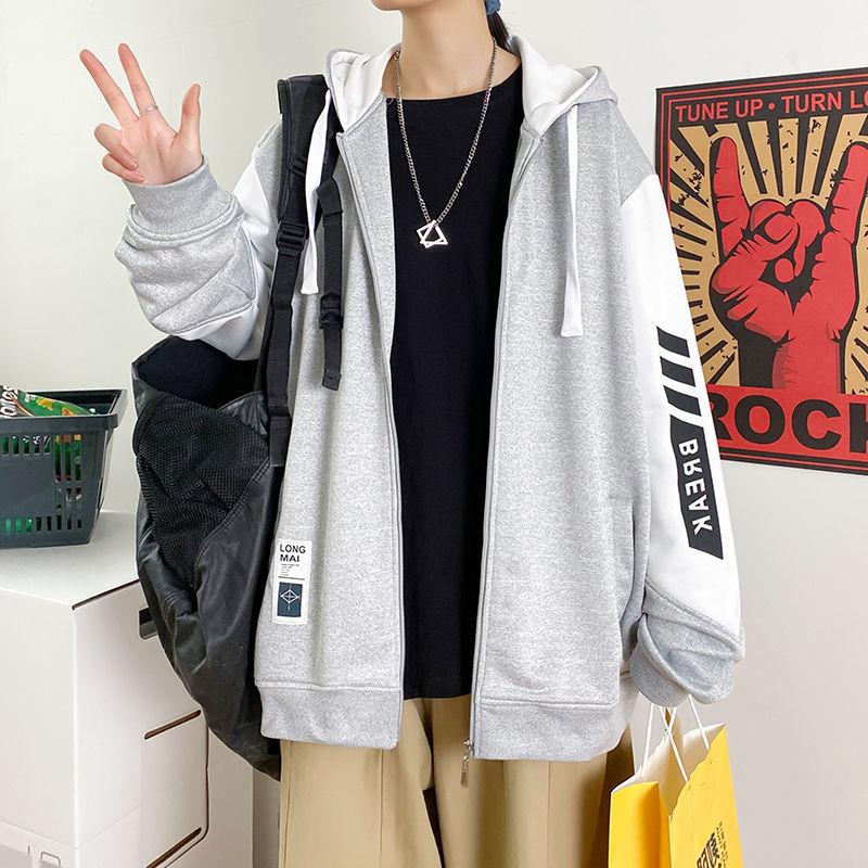 

Осенние мужские цветные блоки с капюшоном на молнии с капюшоном, пальто, повседневные повседневные спортивные толстовки 4XL серый