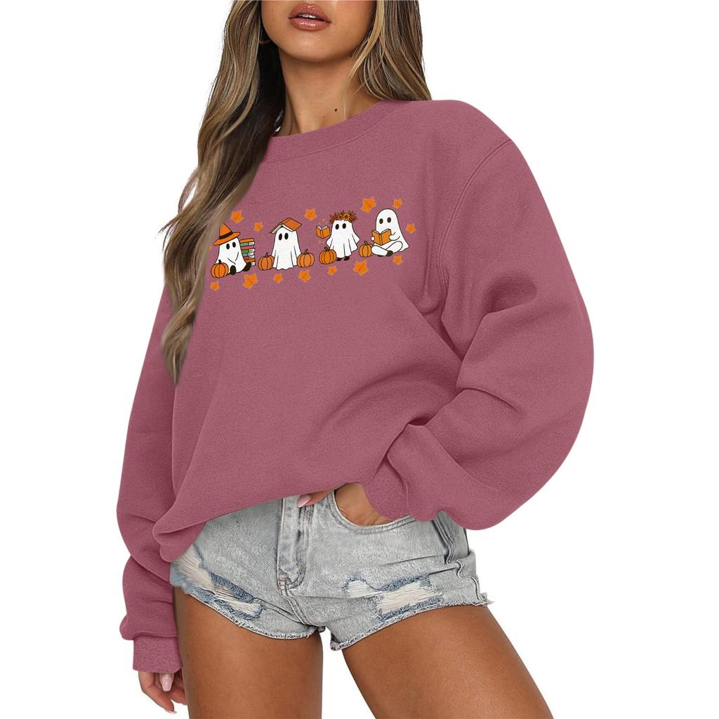 Women's Casual Fashion Round Neck Long Sleeve Halloween Printed Sweatshirt